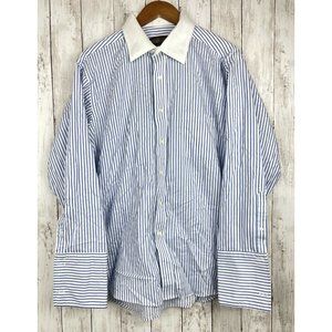 Donald J Trump Signature Collection Stripe Dress Shirt Blue 17 32/33 French Cuff